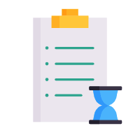 Clipboard with checklist items and hourglass timer icon representing order history tracking and time management
