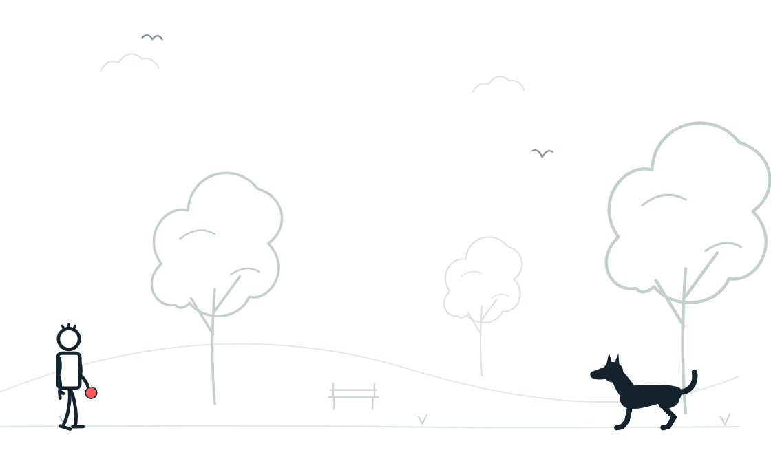 Lucas and Mila playing catch in a park with leafy trees and flying birds.
