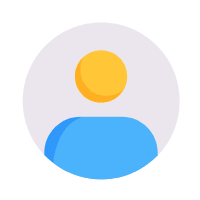 Simple blue and yellow user avatar icon with circular head and rounded shoulders on light purple background