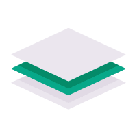 Isometric illustration of stacked layers in white and teal green, showing depth and separation between multiple sheets or levels