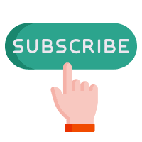 A hand with index finger pointing upward clicking on a teal subscribe button with white text