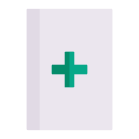 Green plus or cross symbol centered on a light purple rectangular background with a vertical stripe on the left side.